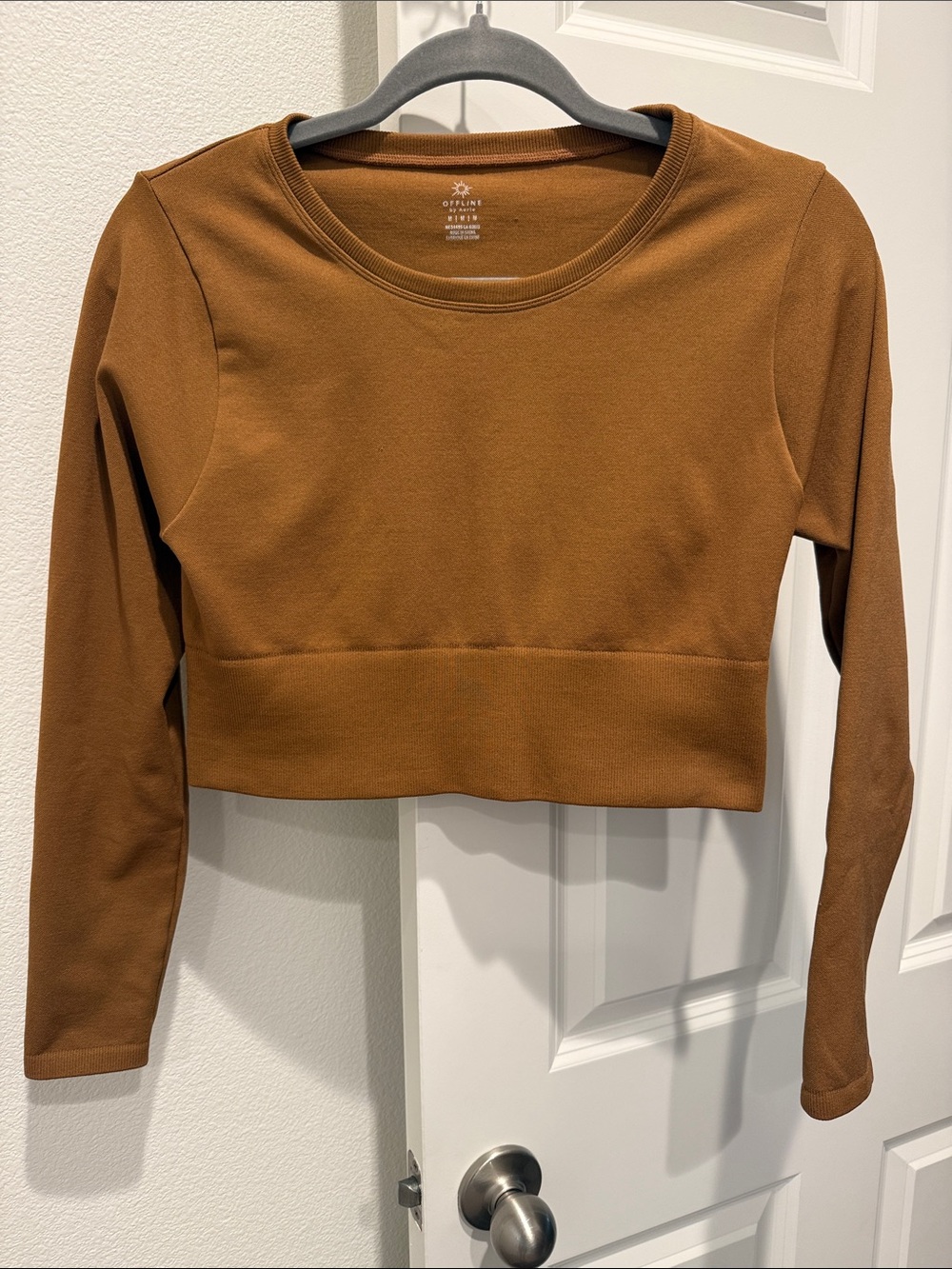 Aerie offline Cropped Long-Sleeve Top — Brown